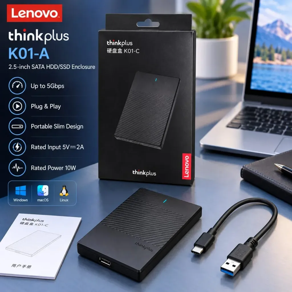 قرص صلب خارجي Lenovo K01-C بسعة 650 غيغابايت ومنفذ Type-C