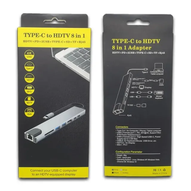 Adapter Type-C to 8-in-1 Box Black / Yellow