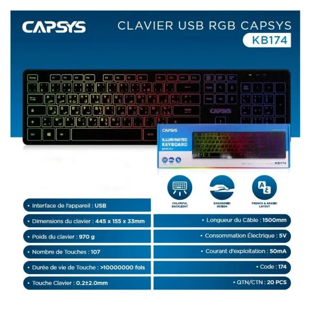 Keyboard LED Capsys KB174
