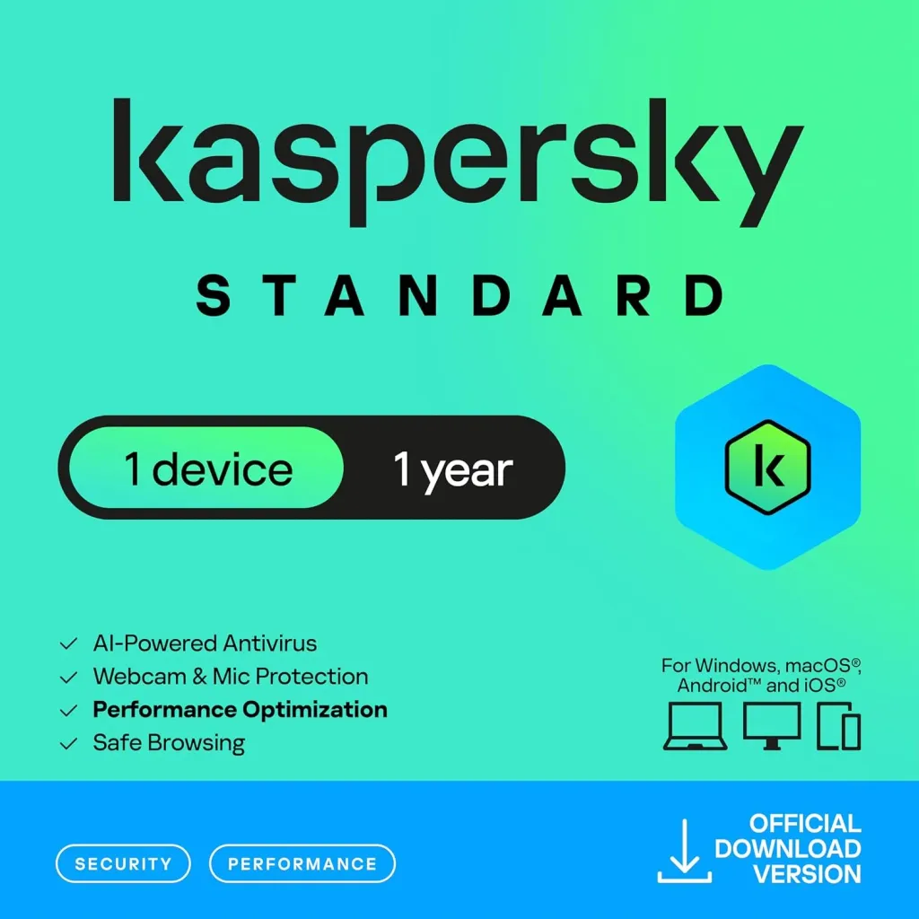 Antivirus Kaspersky 1 appareil Standard 2026