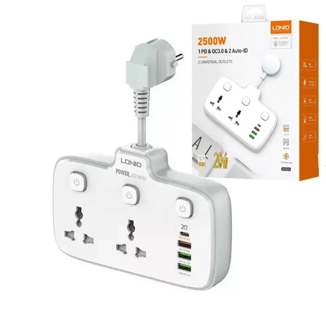 Power Strip LDNIO 2 Outlets AC + 3 USB + PD SC2413
